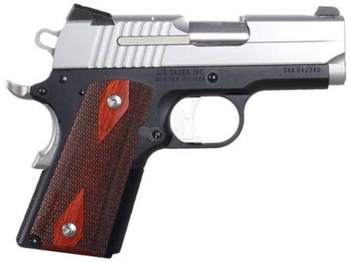 Sig 1911 45 ACP 3.3In 2-Tone Black & Stainless Finish SAO Siglite Rosewood Grip (2) 7rd Steel MAG