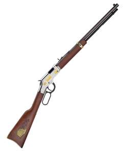 Henry American Construction Industry Tribute Edition 22 Short/22 Long/22 Long Rifle Engraved Nickel Plated/American Walnut Lever Action Rifle - 20in